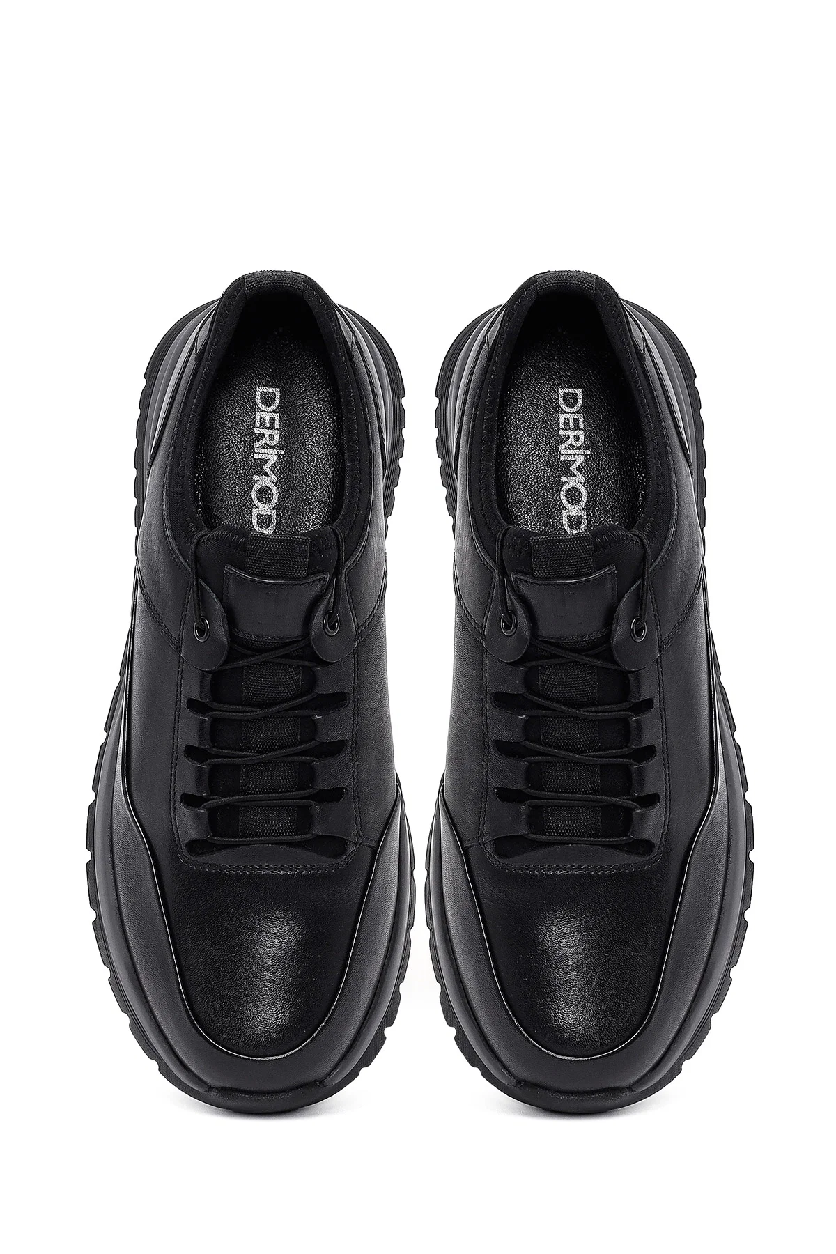 Erkek Siyah Bağcıklı Deri Casual Sneaker - Image 7