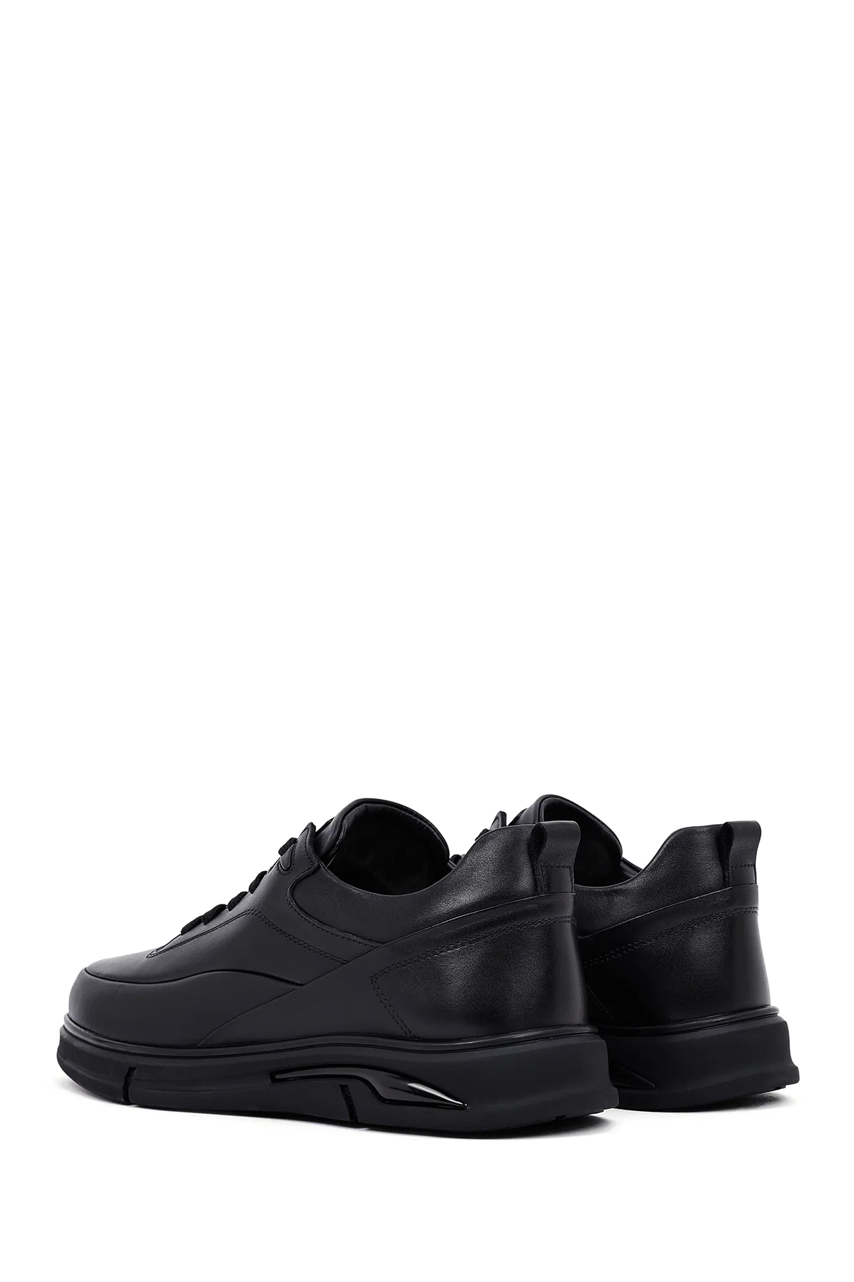 Erkek Siyah Bağcıklı Deri Casual Sneaker - Image 5