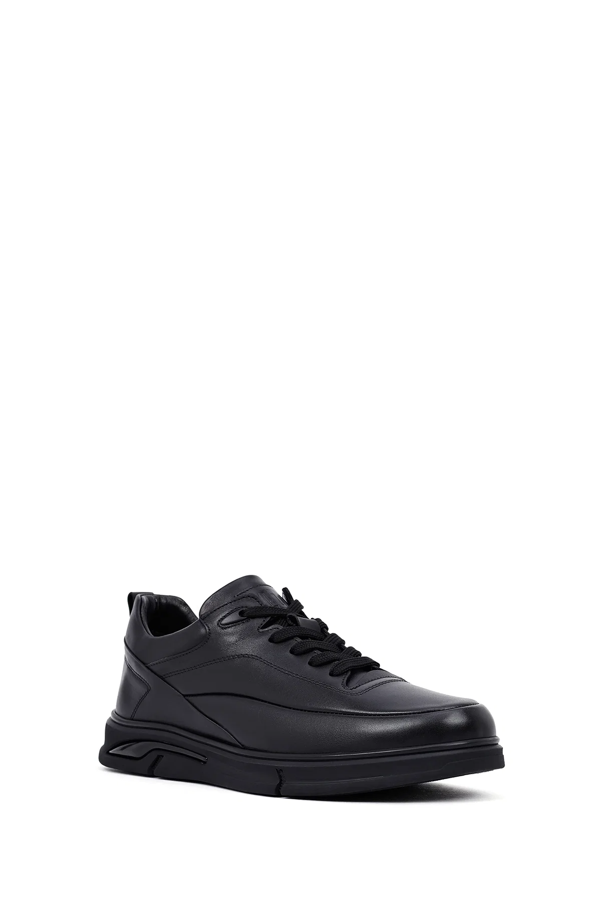 Erkek Siyah Bağcıklı Deri Casual Sneaker - Image 6