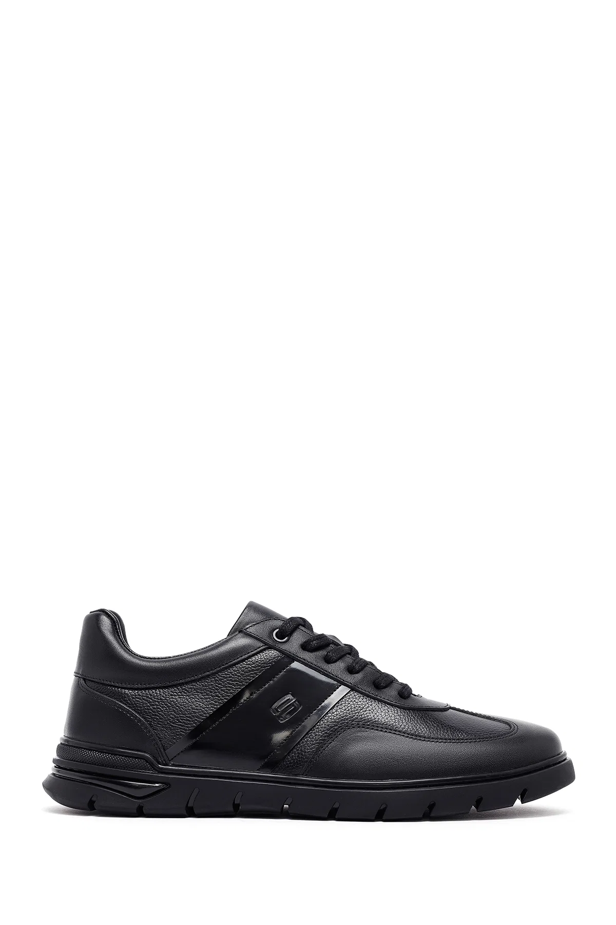 Erkek Siyah Bağcıklı Deri Casual Sneaker