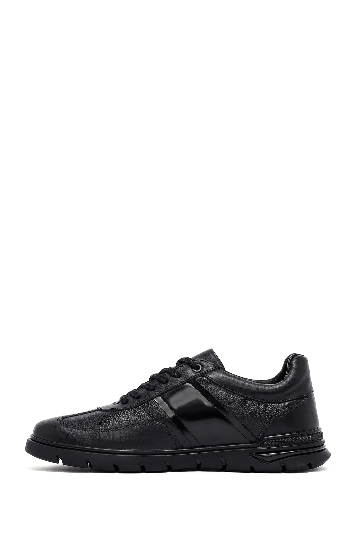Erkek Siyah Bağcıklı Deri Casual Sneaker - Image 2