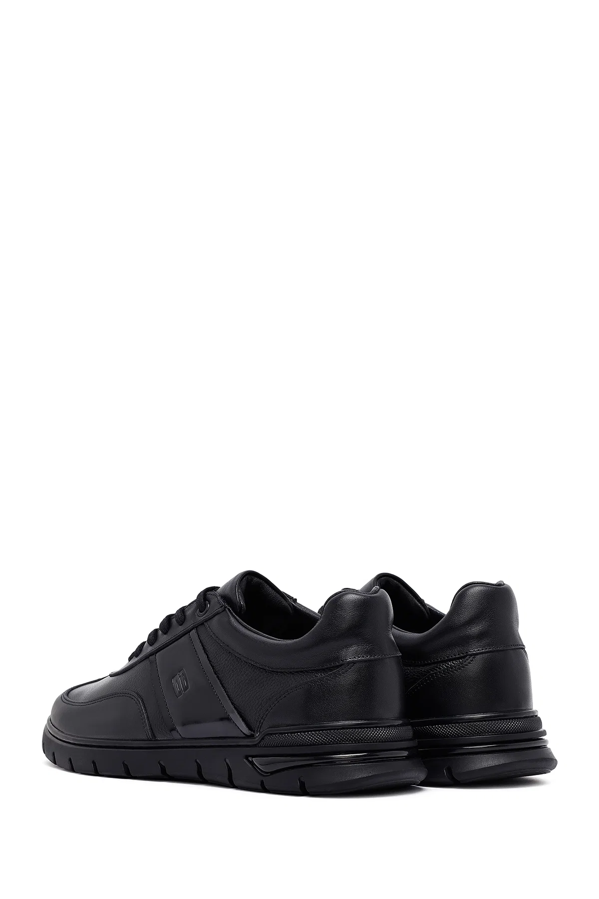 Erkek Siyah Bağcıklı Deri Casual Sneaker - Image 5