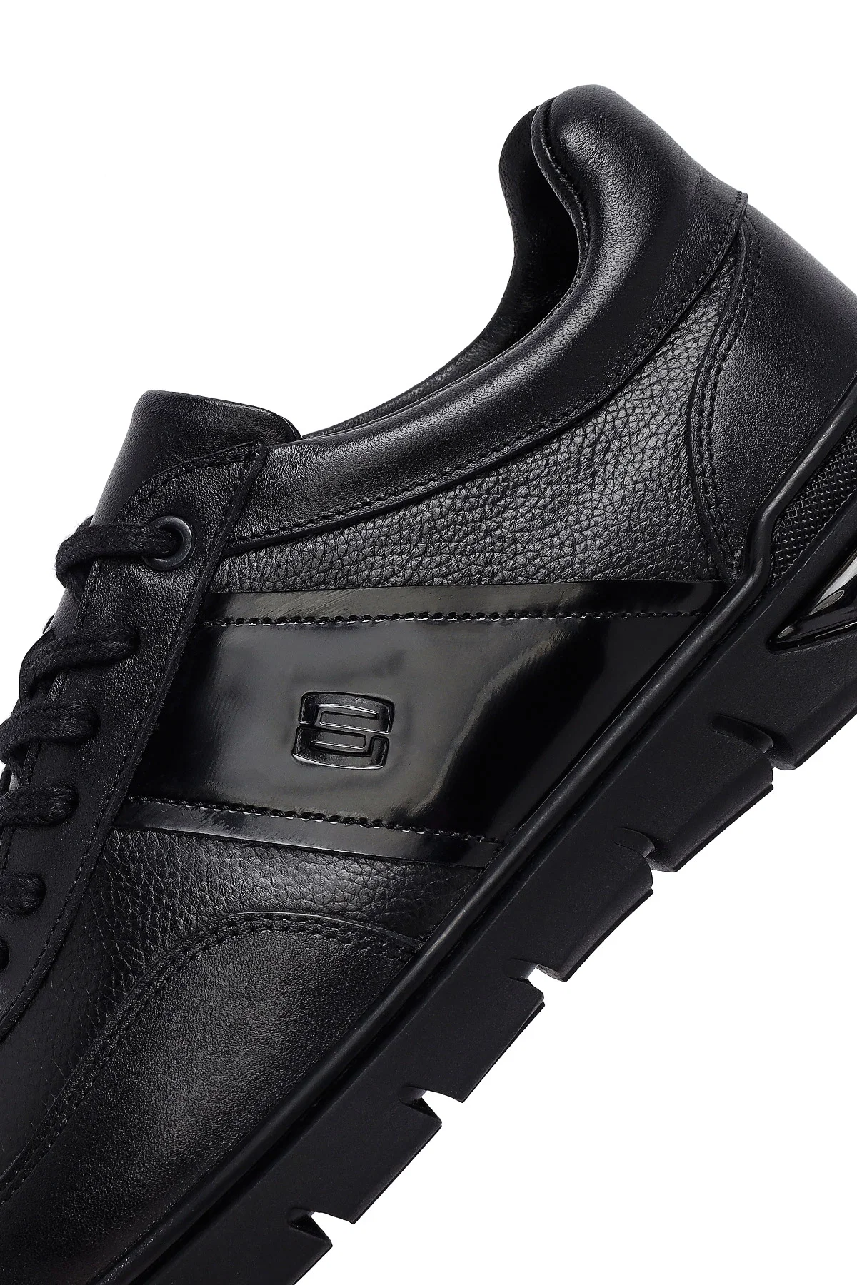Erkek Siyah Bağcıklı Deri Casual Sneaker - Image 9