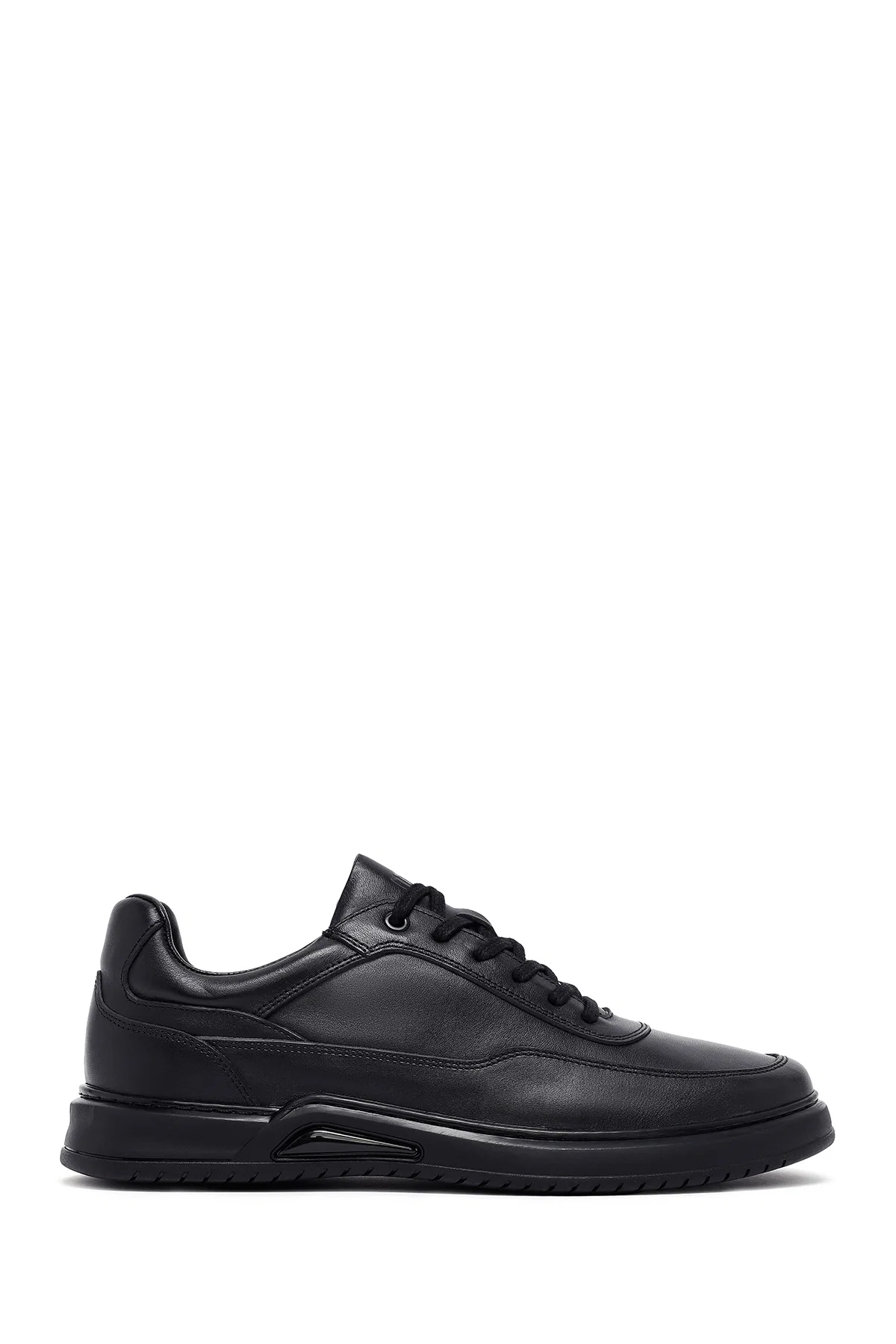 Erkek Siyah Bağcıklı Deri Casual Sneaker