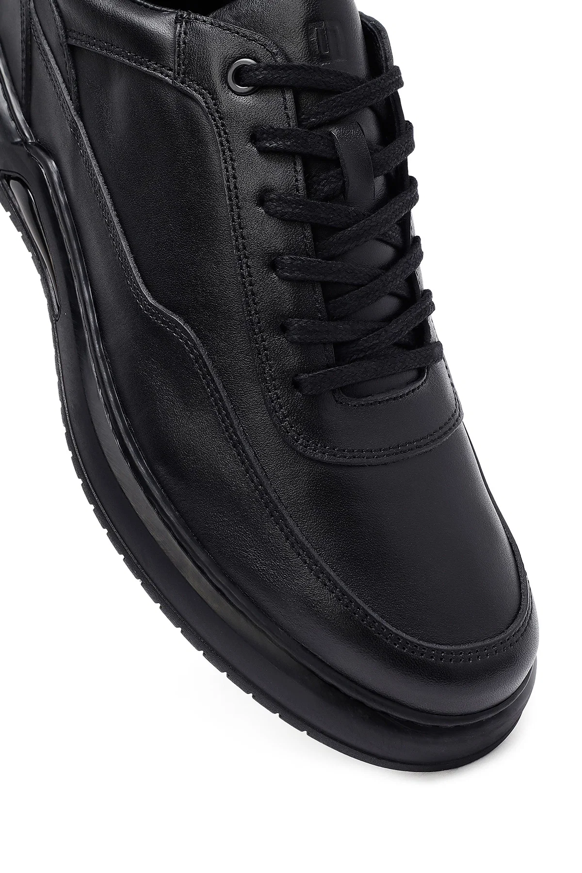 Erkek Siyah Bağcıklı Deri Casual Sneaker - Image 10
