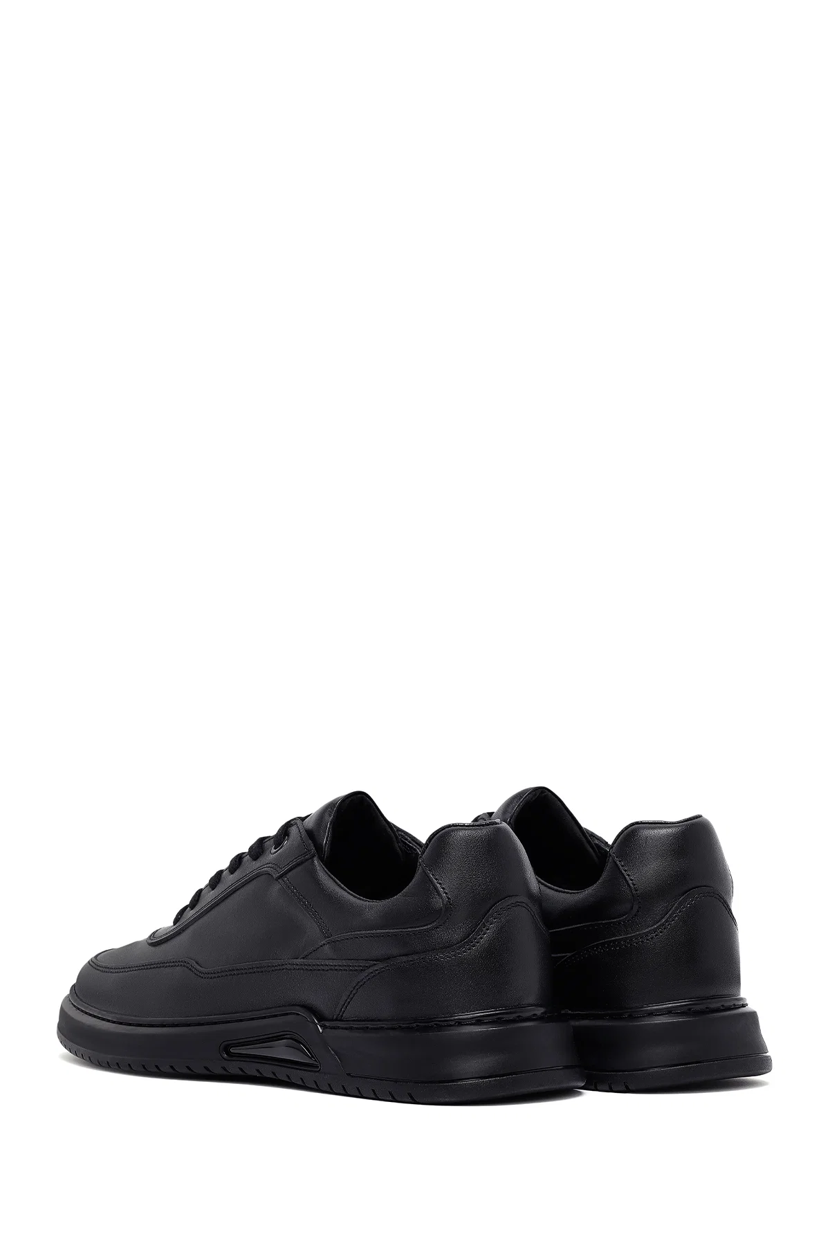 Erkek Siyah Bağcıklı Deri Casual Sneaker - Image 5