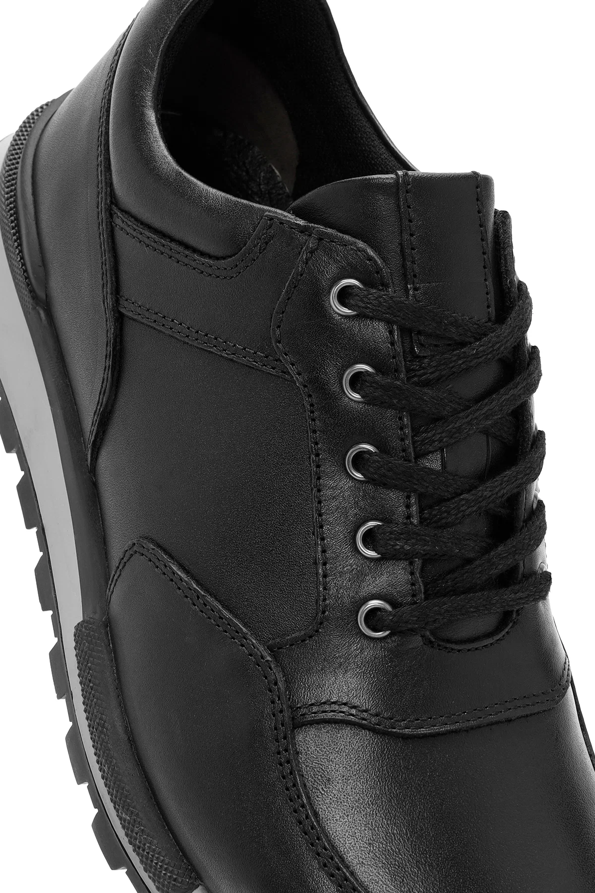 Erkek Siyah Bağcıklı Deri Casual Sneaker - Image 10