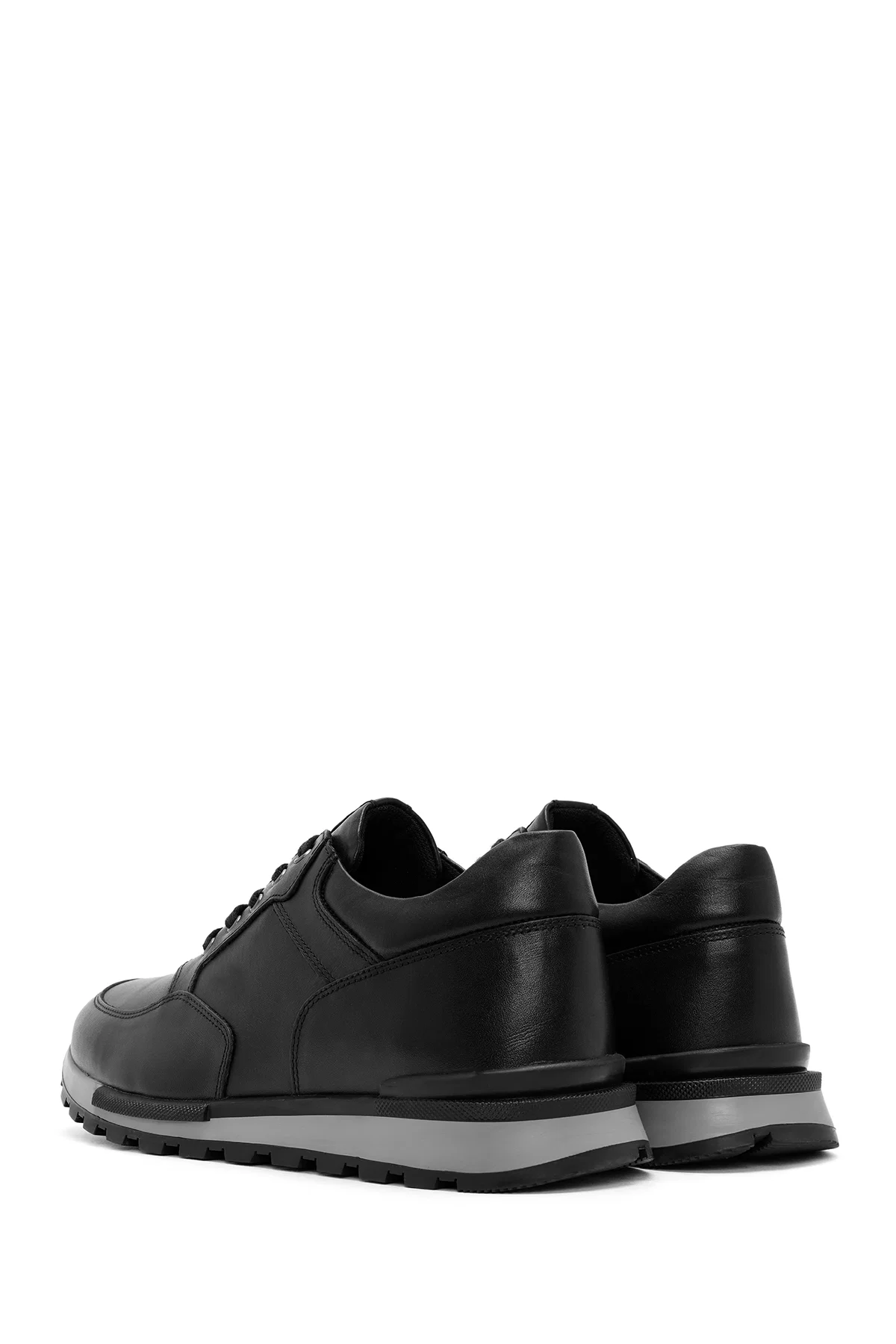Erkek Siyah Bağcıklı Deri Casual Sneaker - Image 5