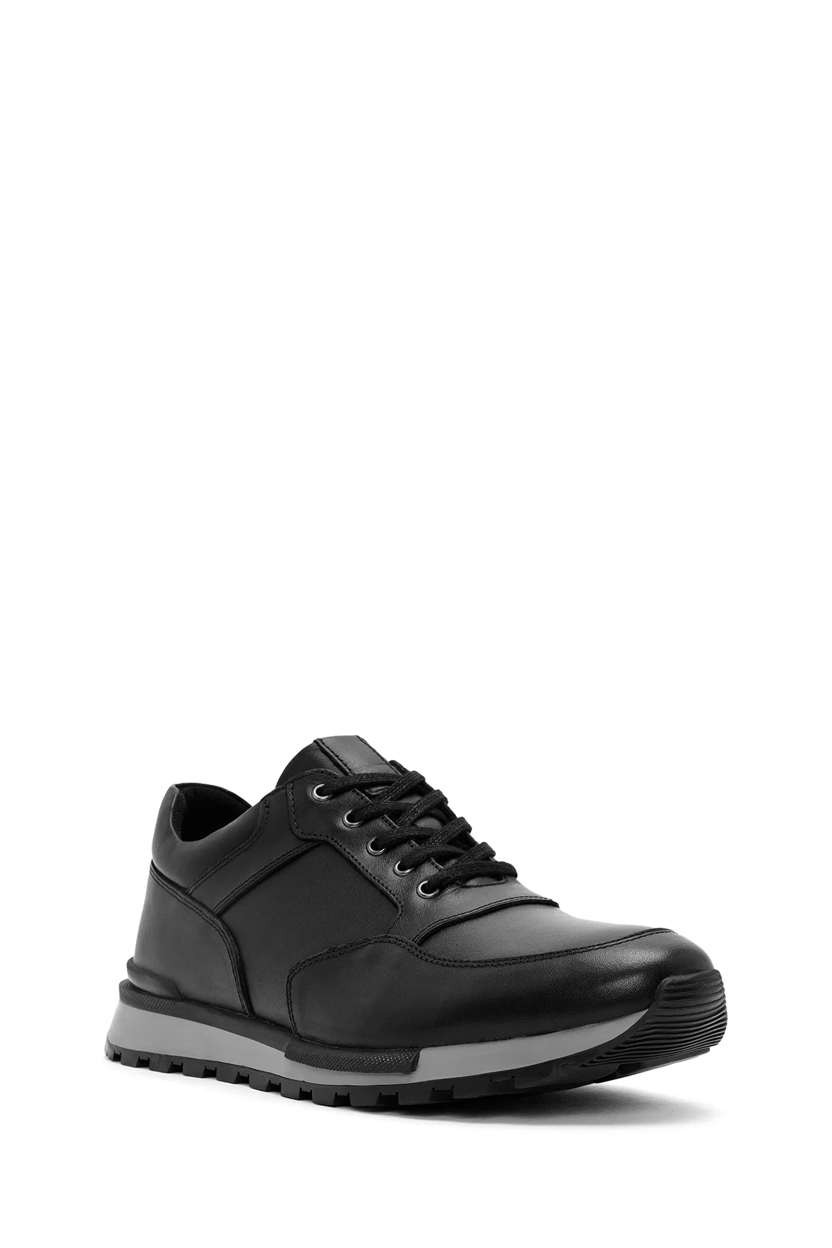 Erkek Siyah Bağcıklı Deri Casual Sneaker - Image 6