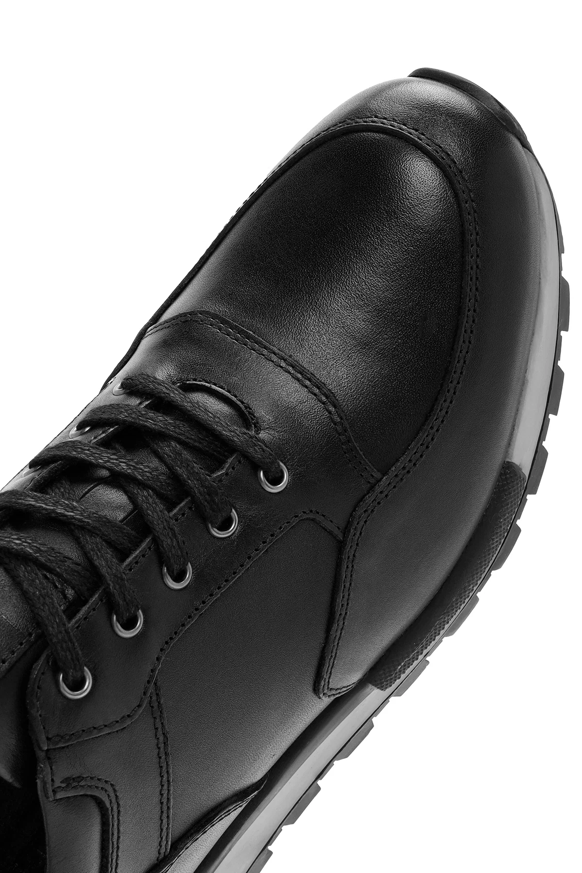 Erkek Siyah Bağcıklı Deri Casual Sneaker - Image 9