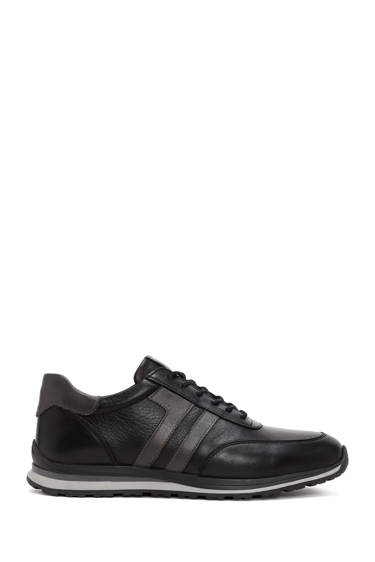 Erkek Siyah Bağcıklı Deri Casual Sneaker