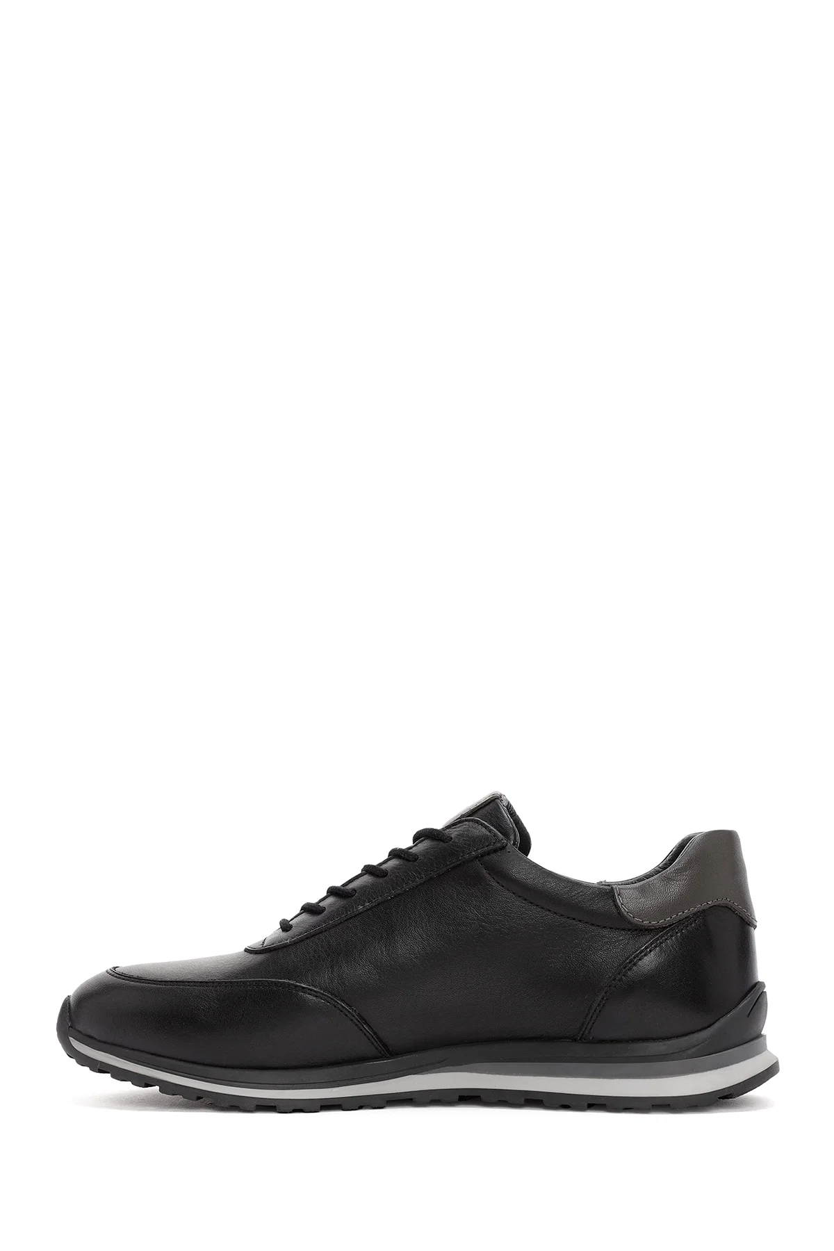 Erkek Siyah Bağcıklı Deri Casual Sneaker - Image 2