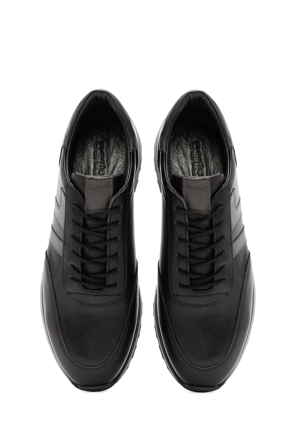 Erkek Siyah Bağcıklı Deri Casual Sneaker - Image 7