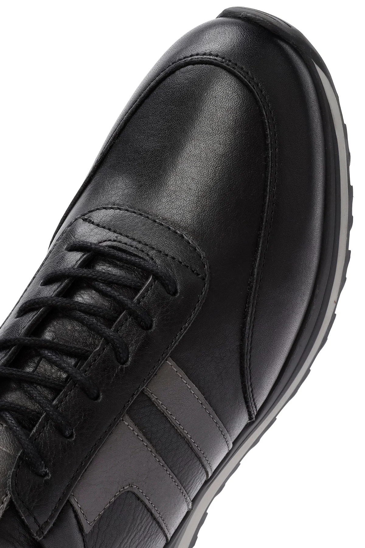 Erkek Siyah Bağcıklı Deri Casual Sneaker - Image 9