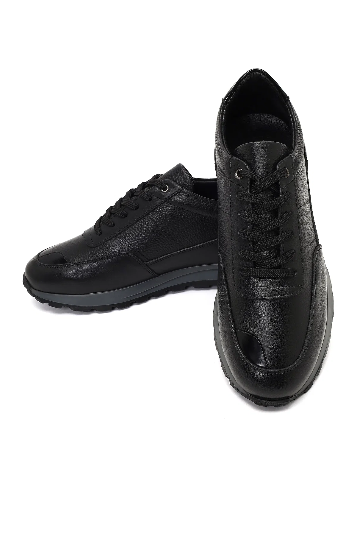 Erkek Siyah Bağcıklı Deri Casual Sneaker - Image 10