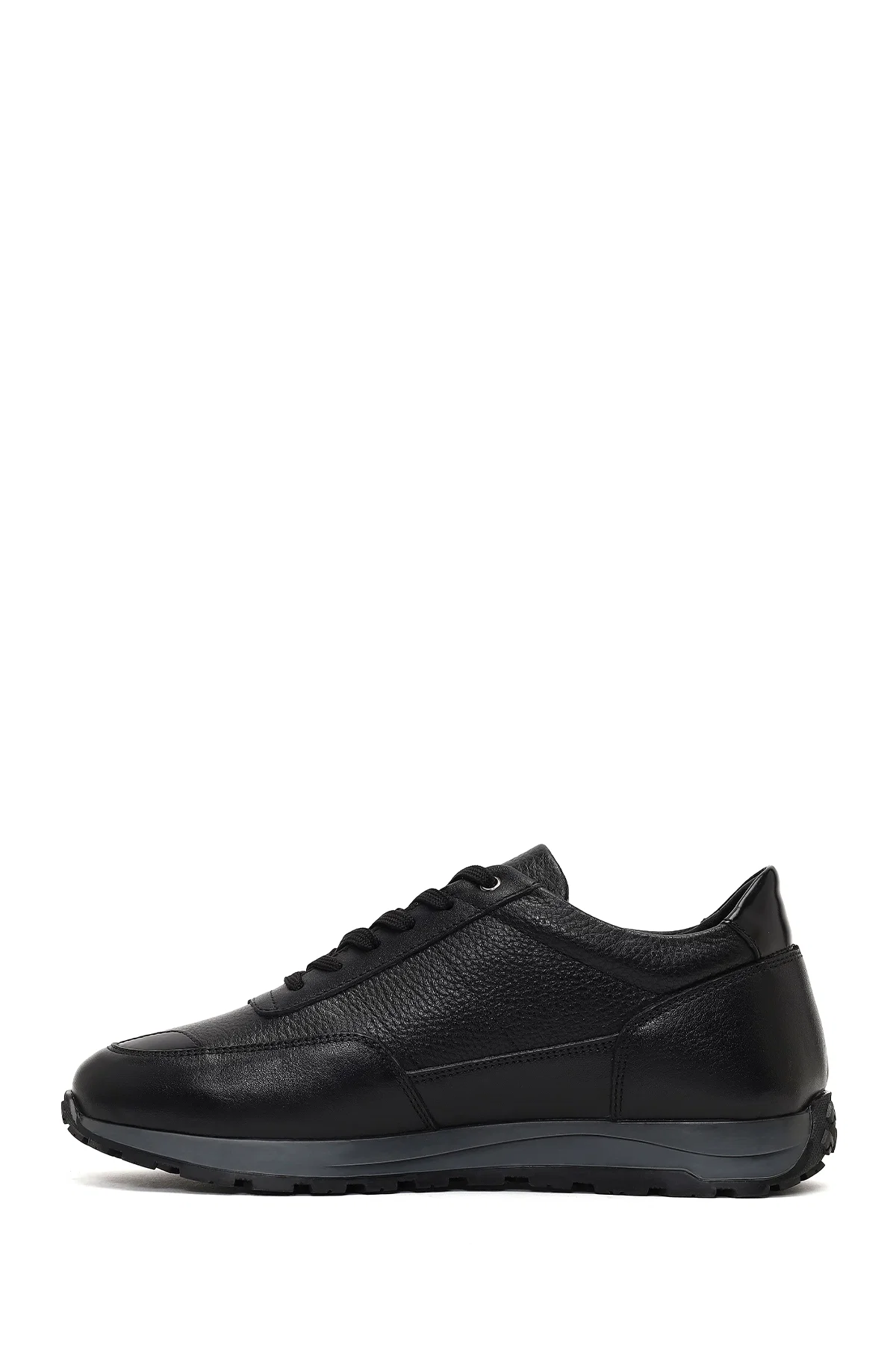 Erkek Siyah Bağcıklı Deri Casual Sneaker - Image 2