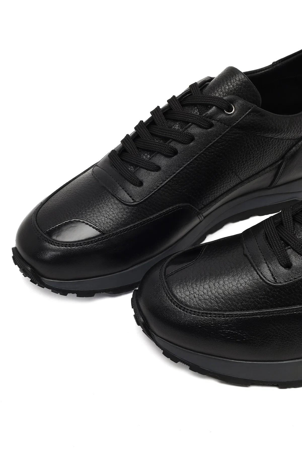 Erkek Siyah Bağcıklı Deri Casual Sneaker - Image 9