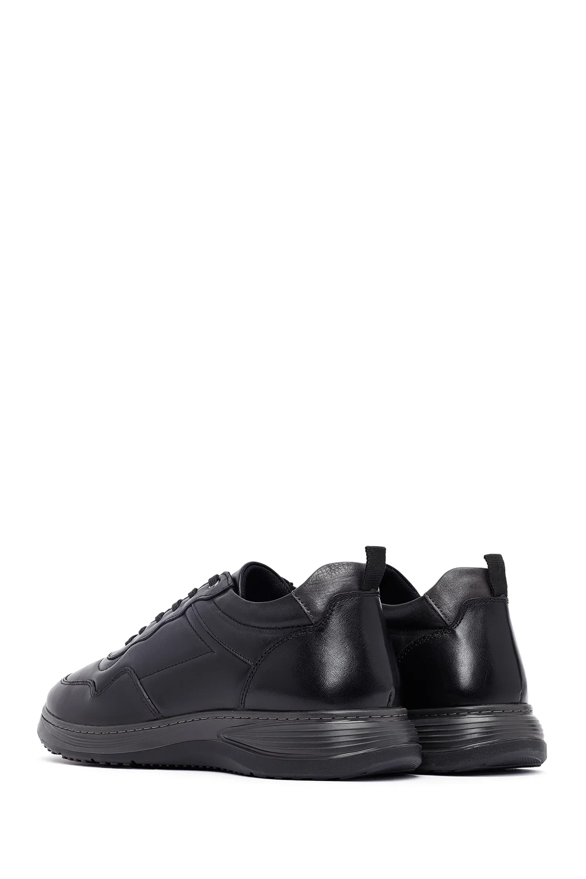 Erkek Siyah Bağcıklı Deri Casual Sneaker - Image 5