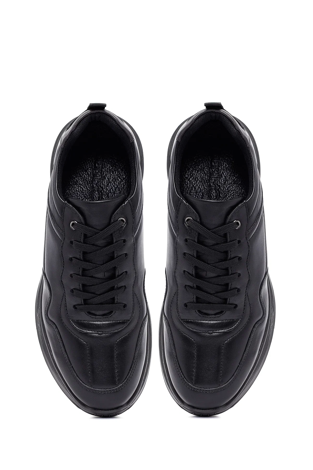 Erkek Siyah Bağcıklı Deri Casual Sneaker - Image 7