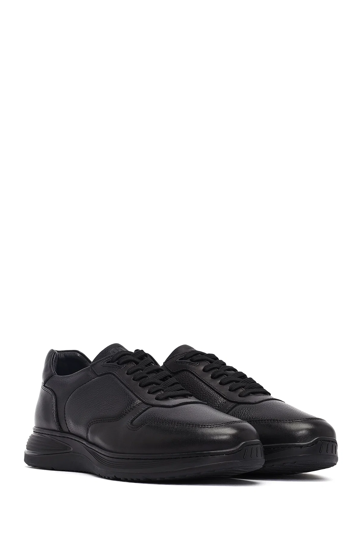 Erkek Siyah Bağcıklı Deri Casual Sneaker - Image 3