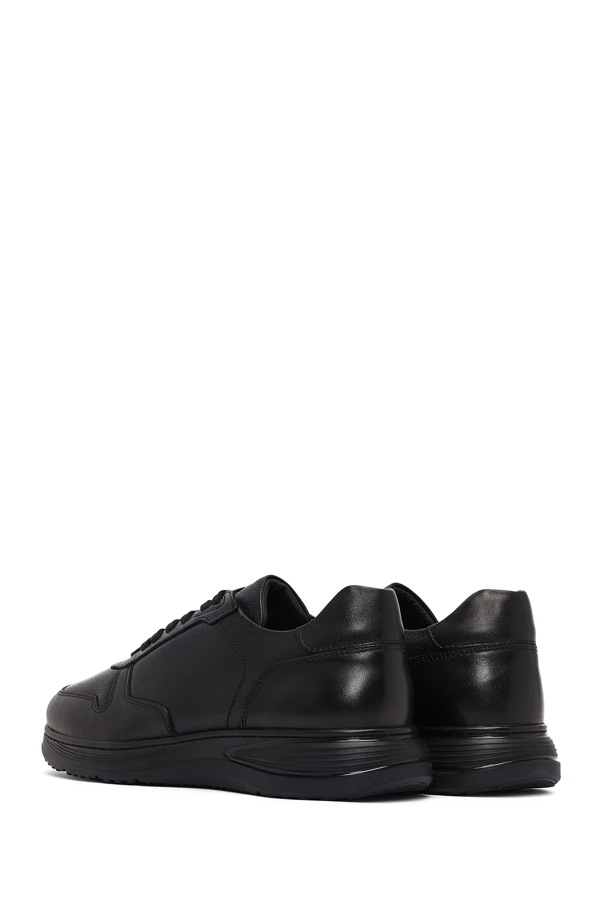 Erkek Siyah Bağcıklı Deri Casual Sneaker - Image 5