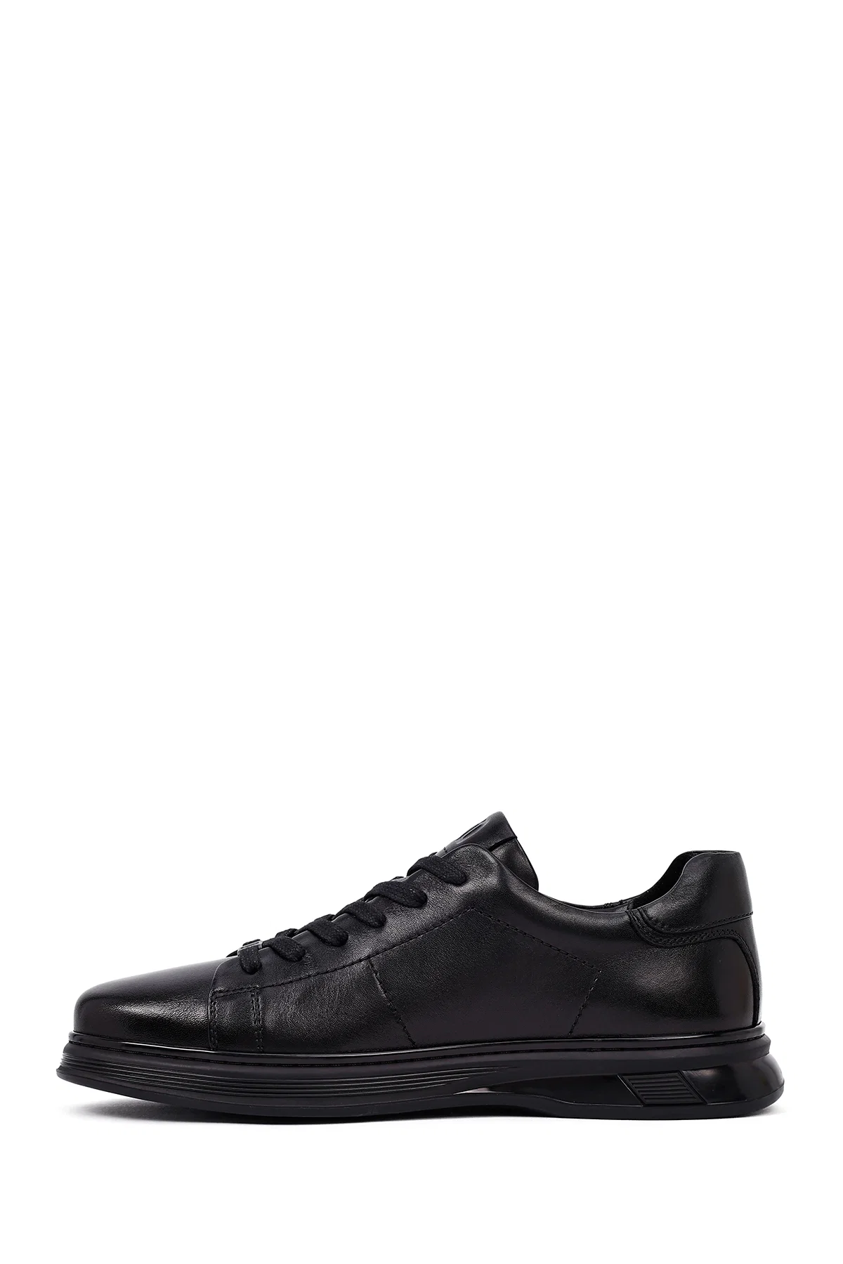 Erkek Siyah Bağcıklı Deri Casual Sneaker - Image 2
