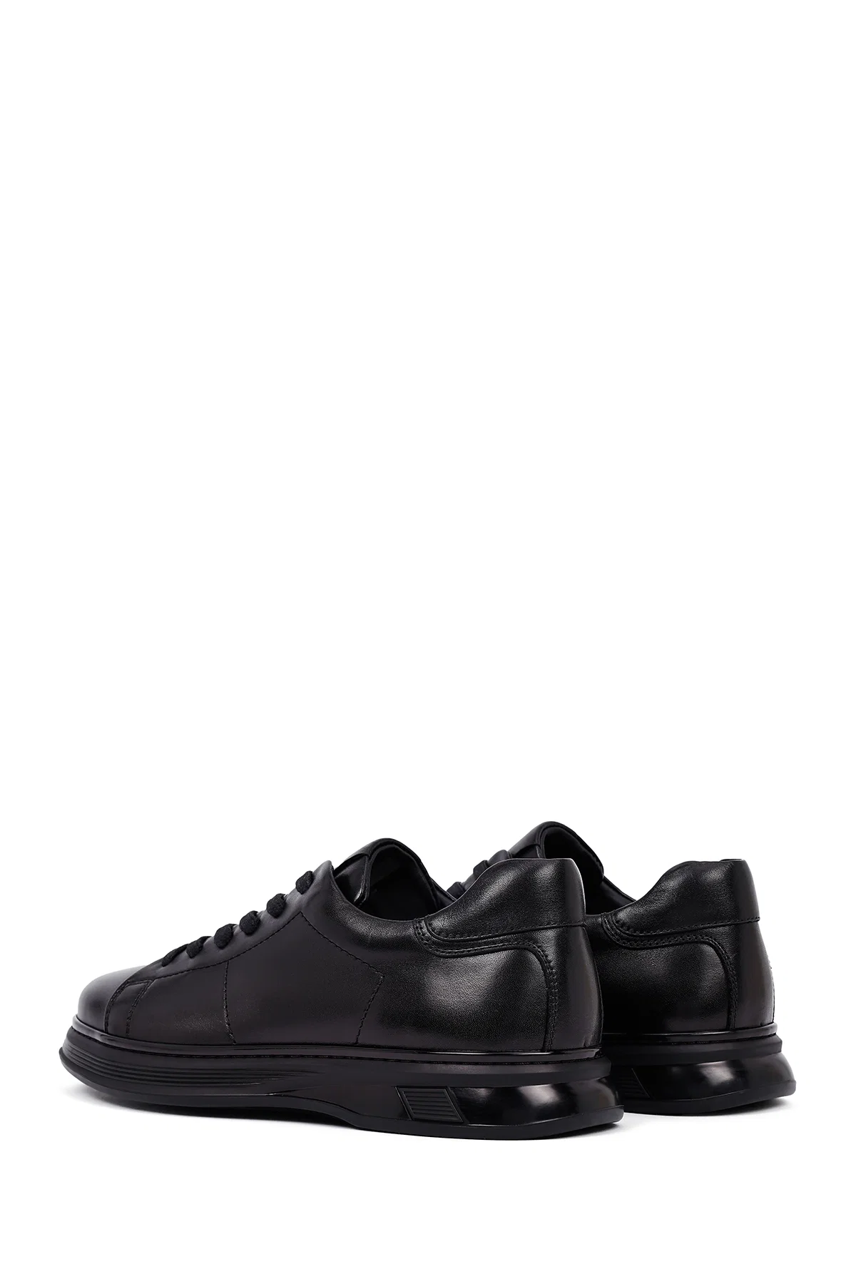 Erkek Siyah Bağcıklı Deri Casual Sneaker - Image 5