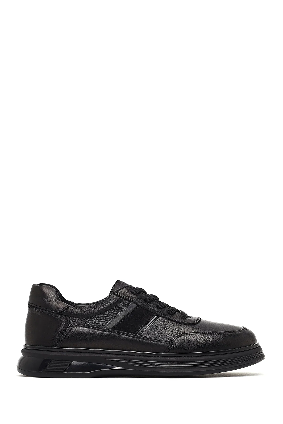 Erkek Siyah Bağcıklı Deri Casual Sneaker