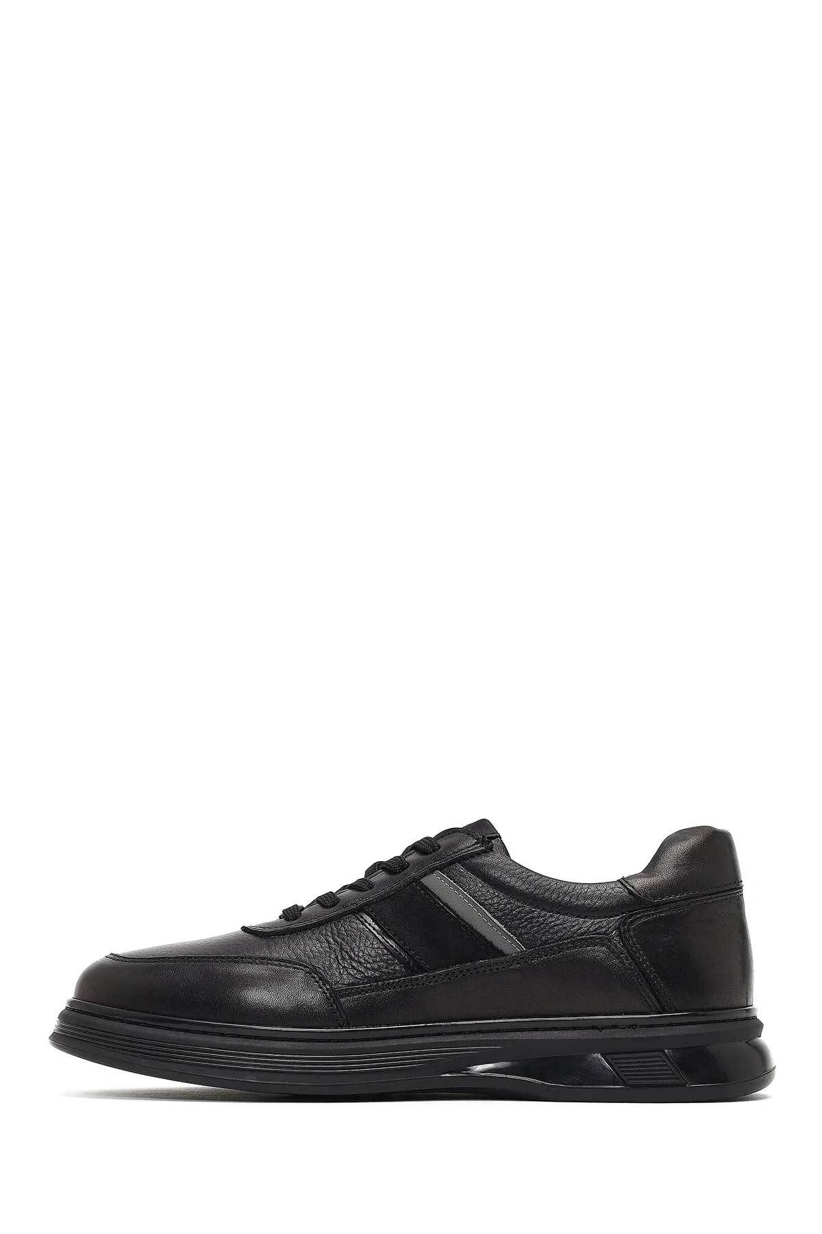Erkek Siyah Bağcıklı Deri Casual Sneaker - Image 2