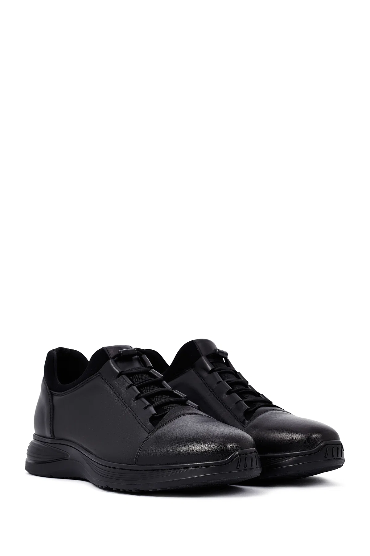 Erkek Siyah Bağcıklı Deri Casual Sneaker - Image 3