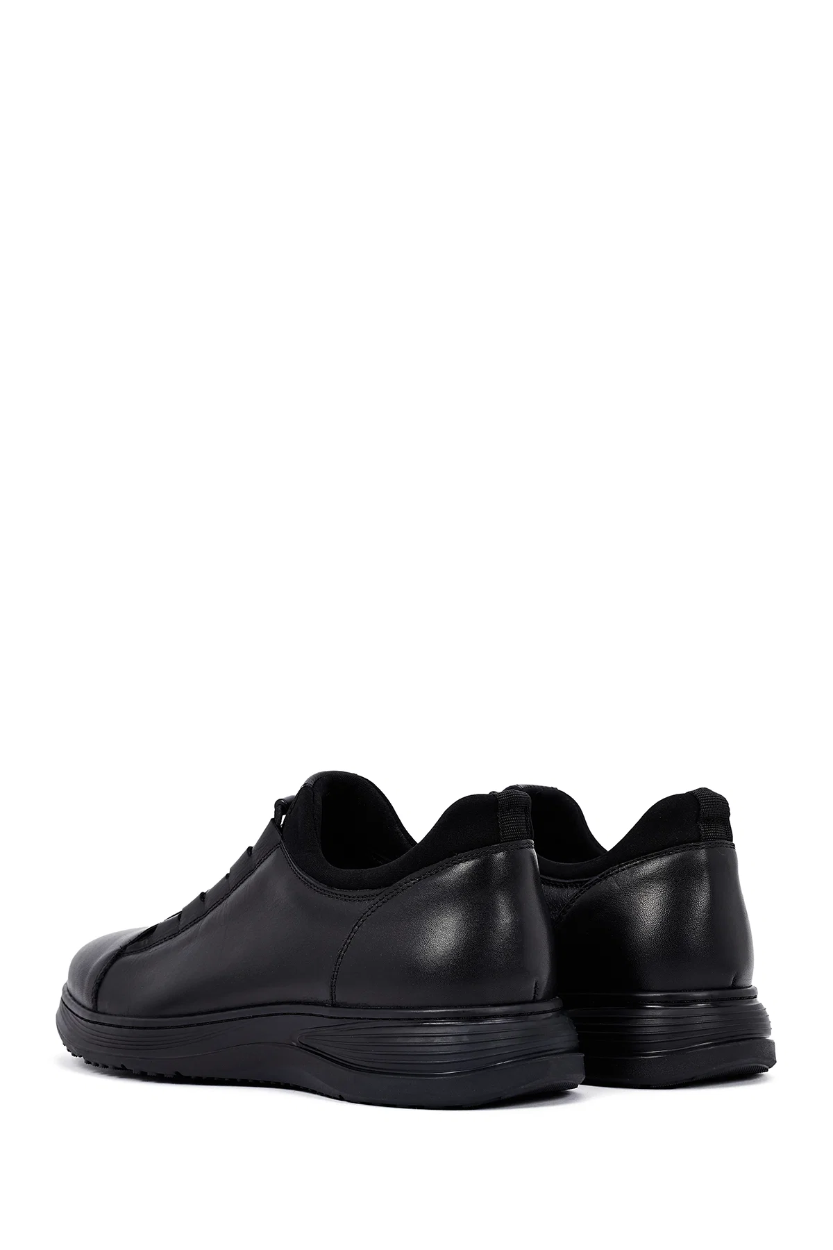 Erkek Siyah Bağcıklı Deri Casual Sneaker - Image 5
