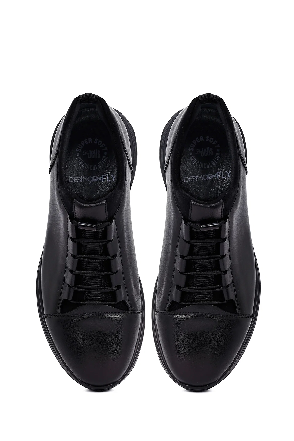 Erkek Siyah Bağcıklı Deri Casual Sneaker - Image 7