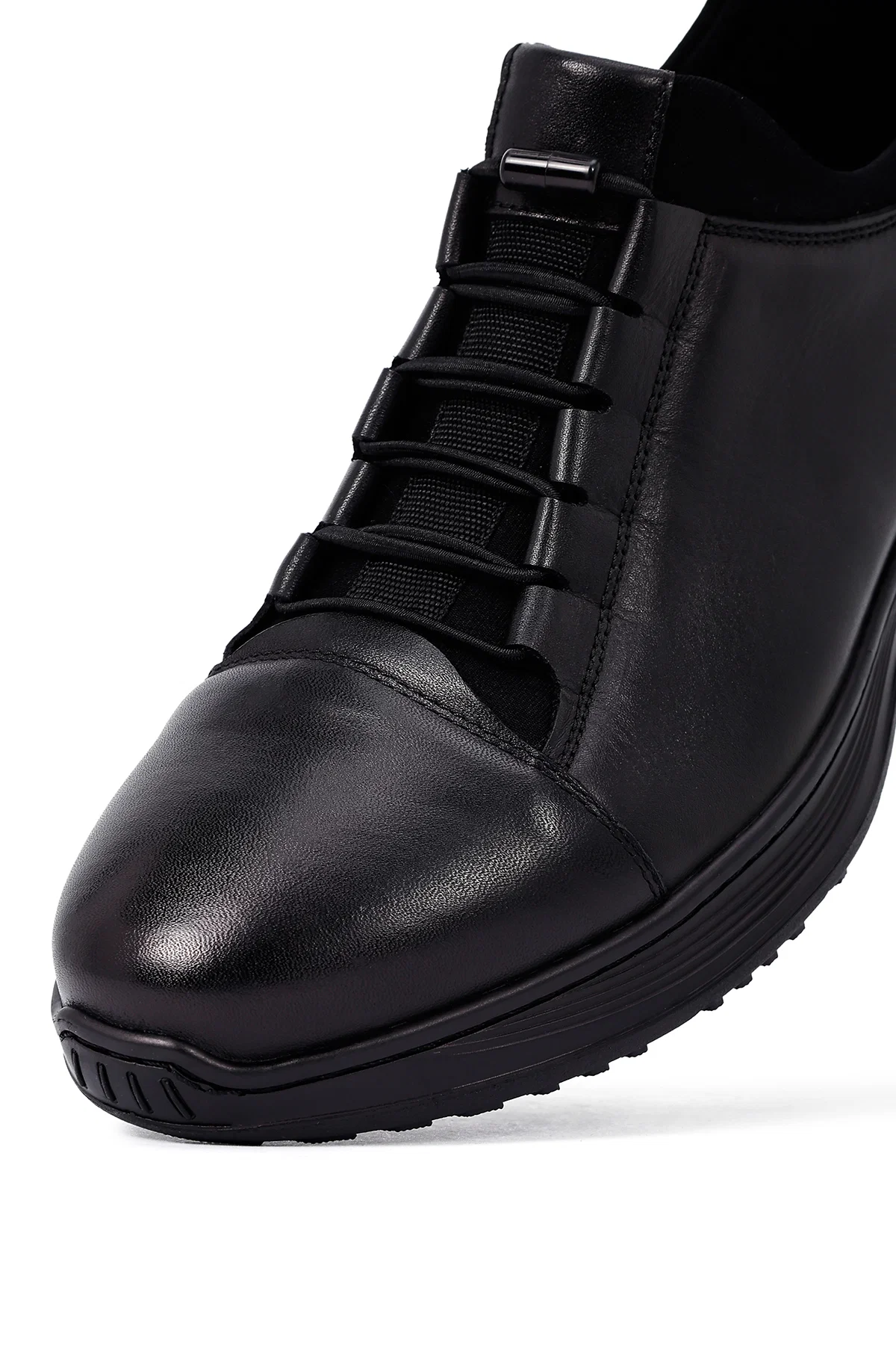 Erkek Siyah Bağcıklı Deri Casual Sneaker - Image 8