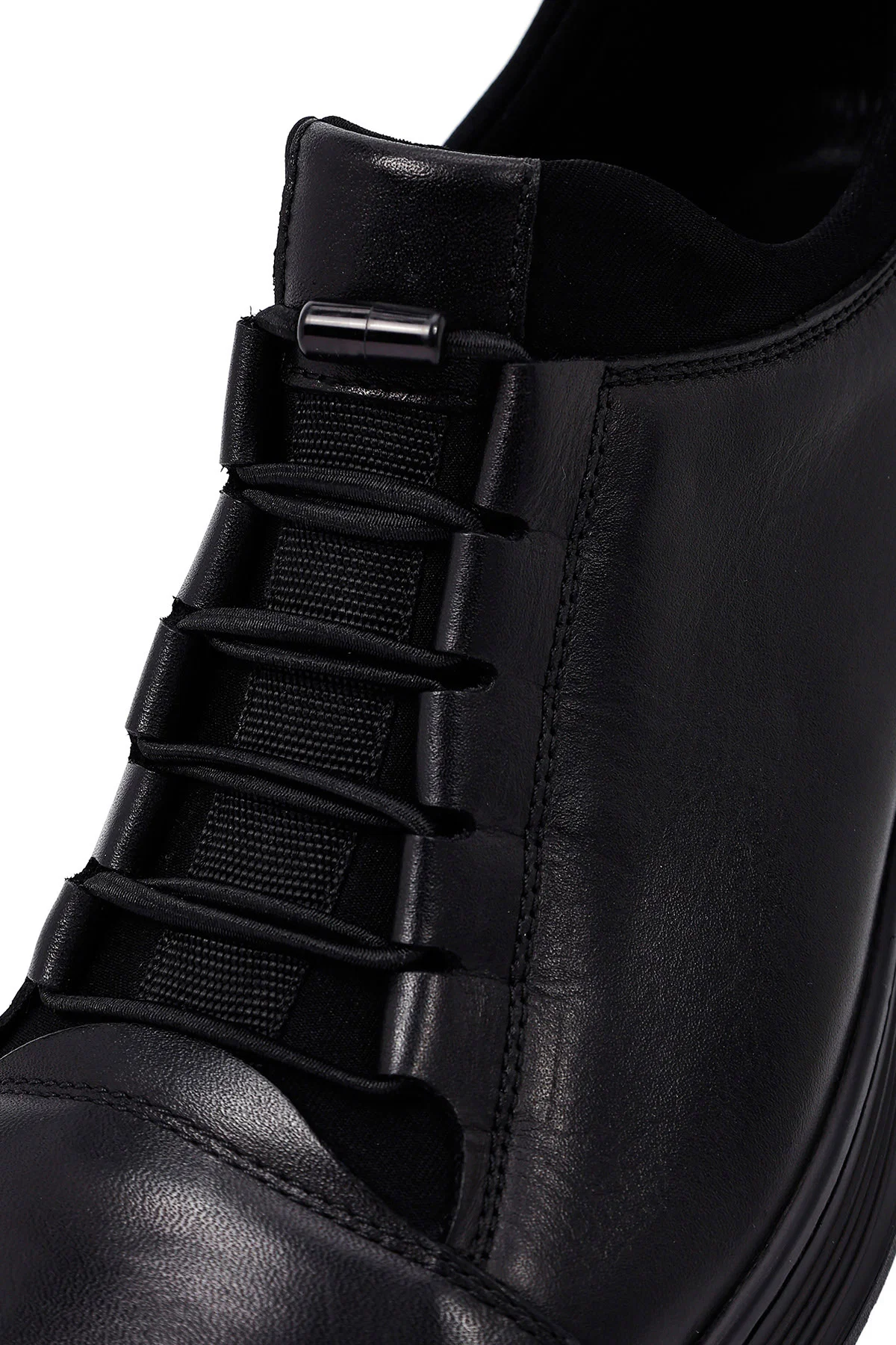 Erkek Siyah Bağcıklı Deri Casual Sneaker - Image 9