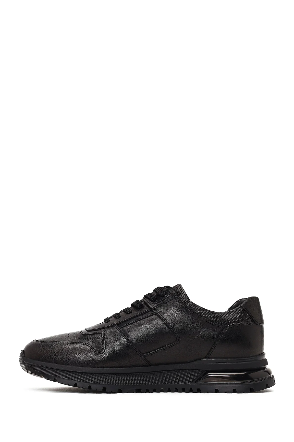 Erkek Siyah Bağcıklı Deri Casual Sneaker - Image 2