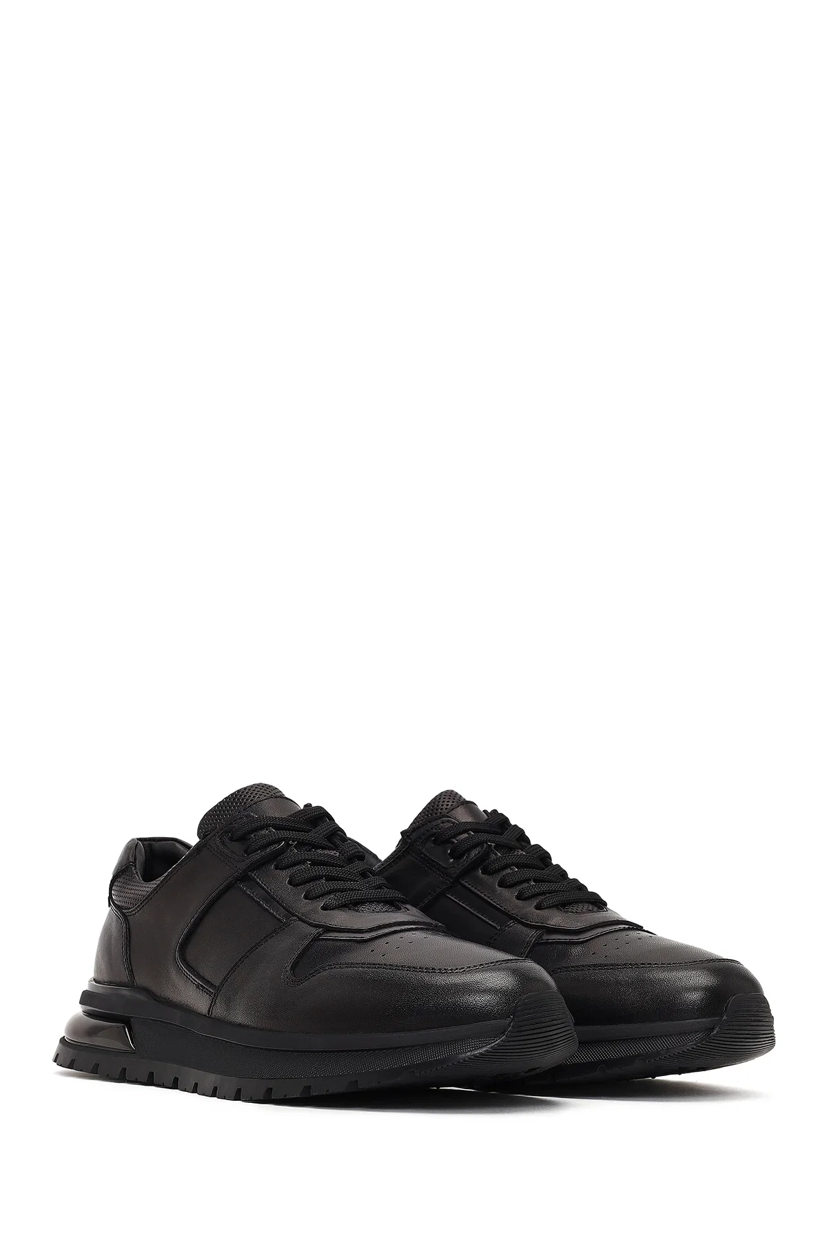 Erkek Siyah Bağcıklı Deri Casual Sneaker - Image 3