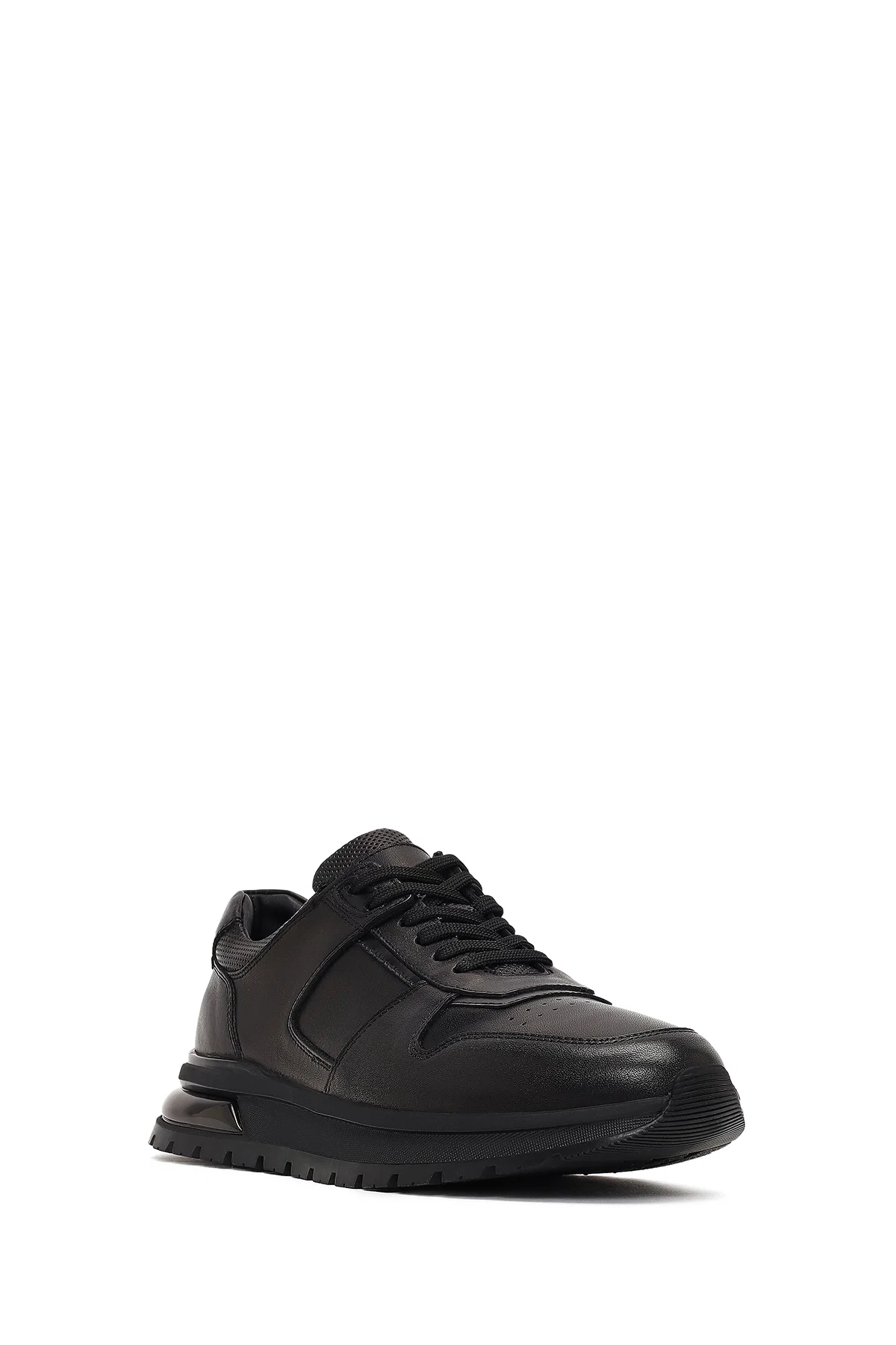Erkek Siyah Bağcıklı Deri Casual Sneaker - Image 6