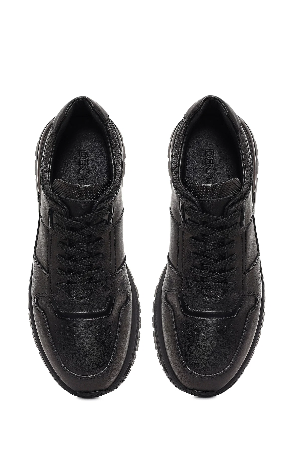 Erkek Siyah Bağcıklı Deri Casual Sneaker - Image 7