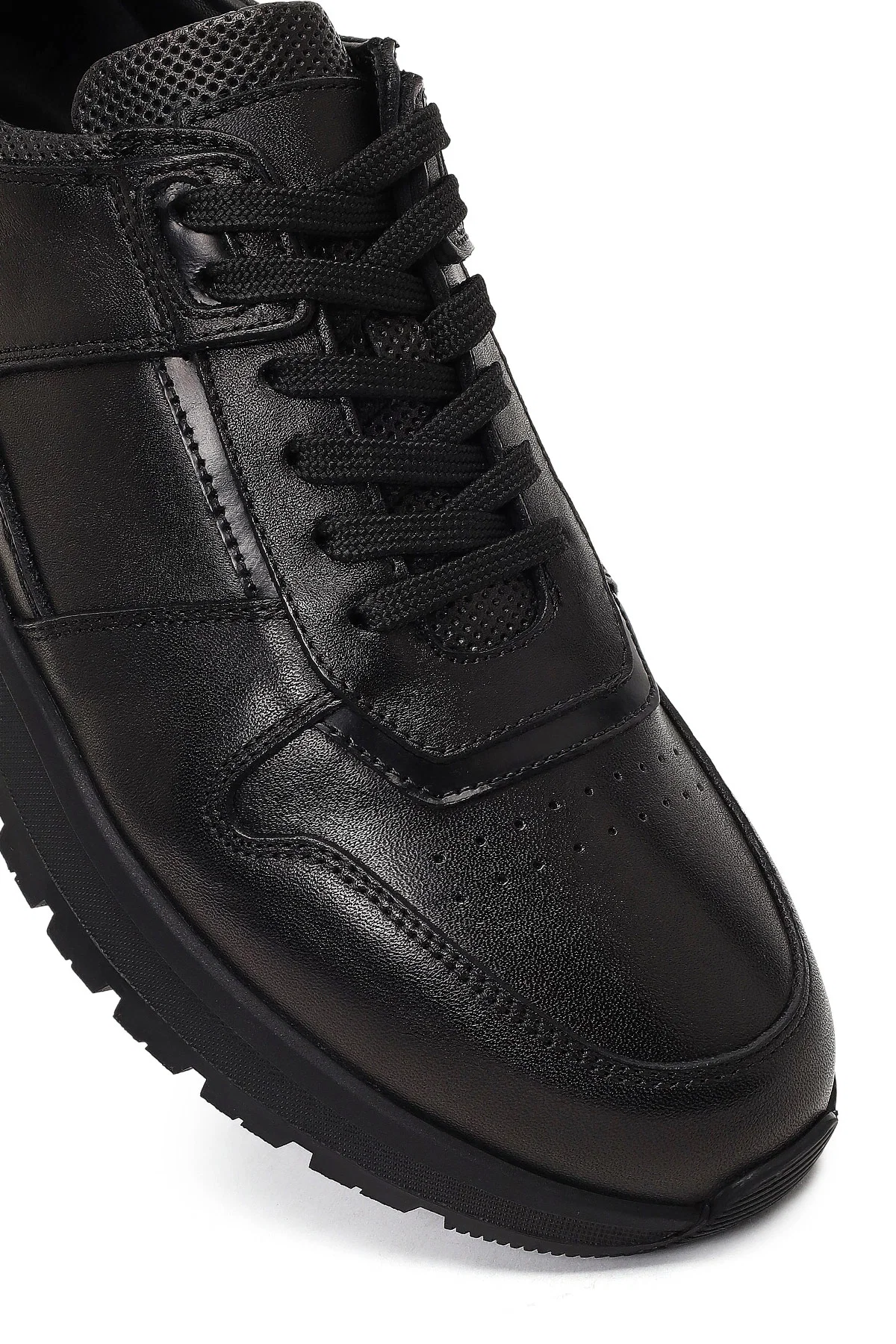 Erkek Siyah Bağcıklı Deri Casual Sneaker - Image 9