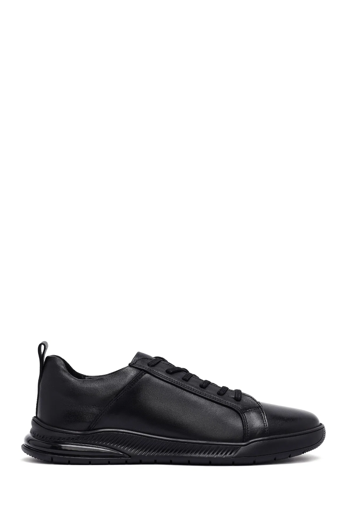 Erkek Siyah Bağcıklı Deri Casual Sneaker