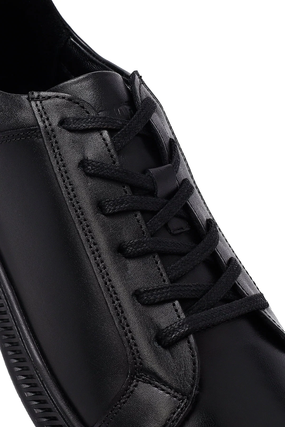 Erkek Siyah Bağcıklı Deri Casual Sneaker - Image 9