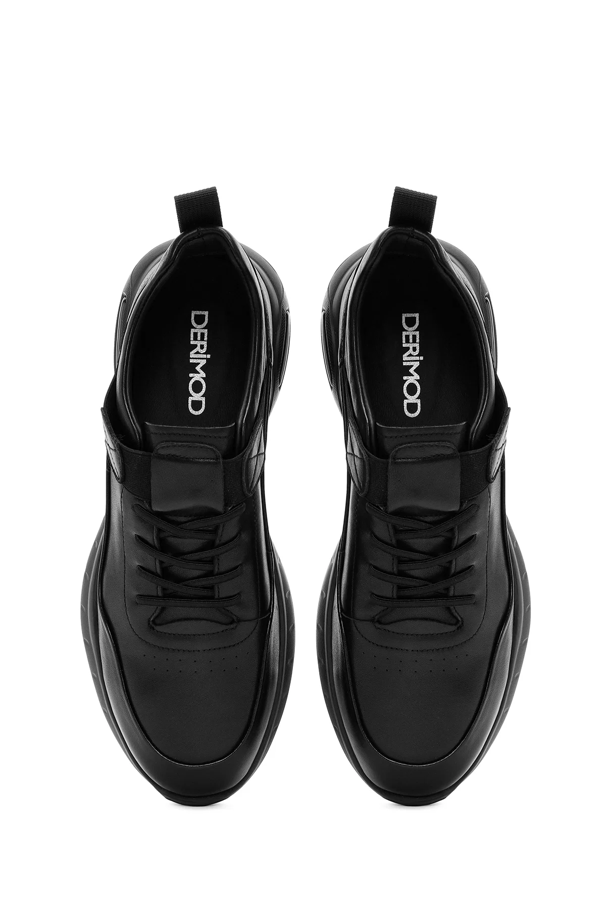Erkek Siyah Bağcıklı Deri Casual Sneaker - Image 7