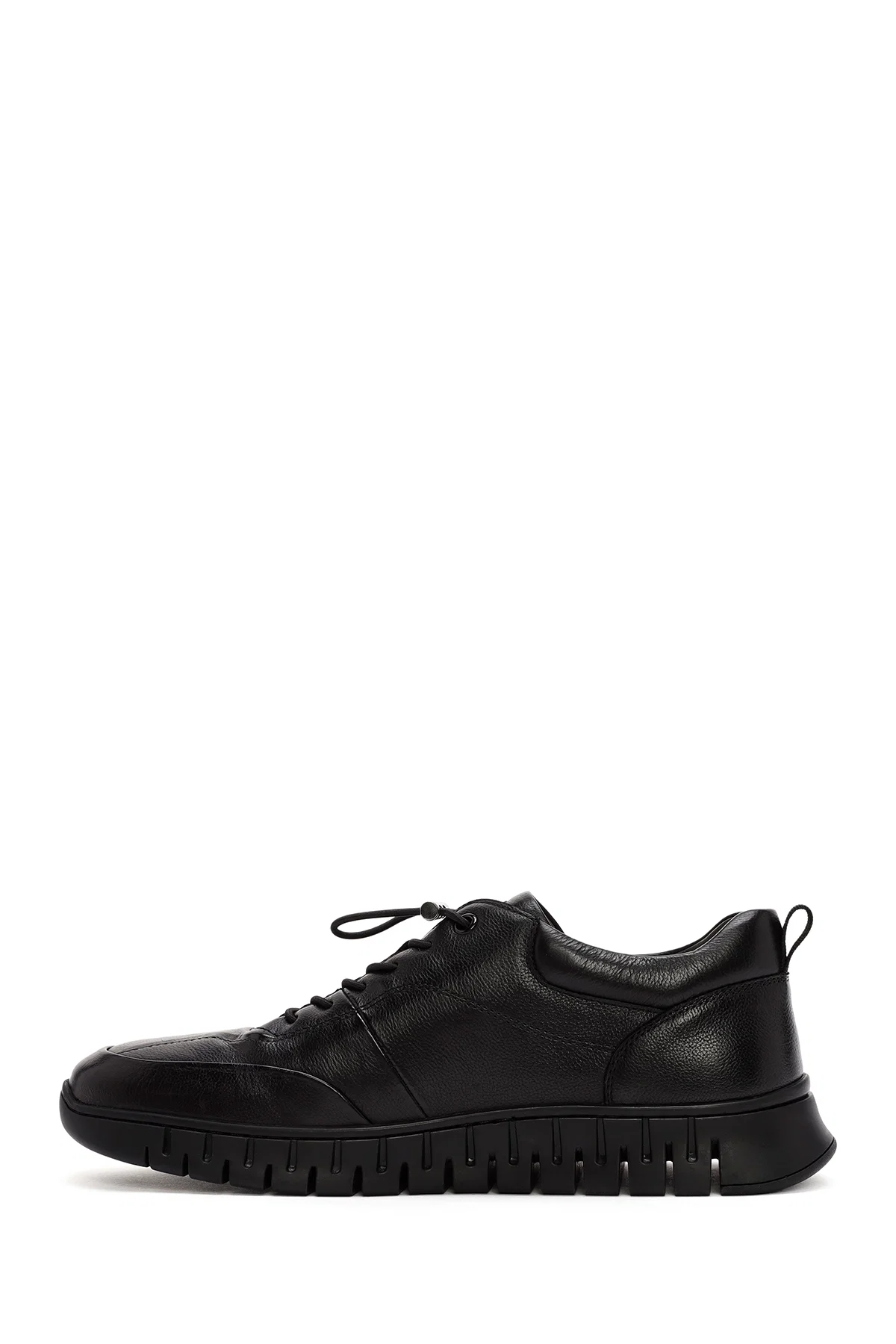 Erkek Siyah Bağcıklı Deri Casual Sneaker - Image 2