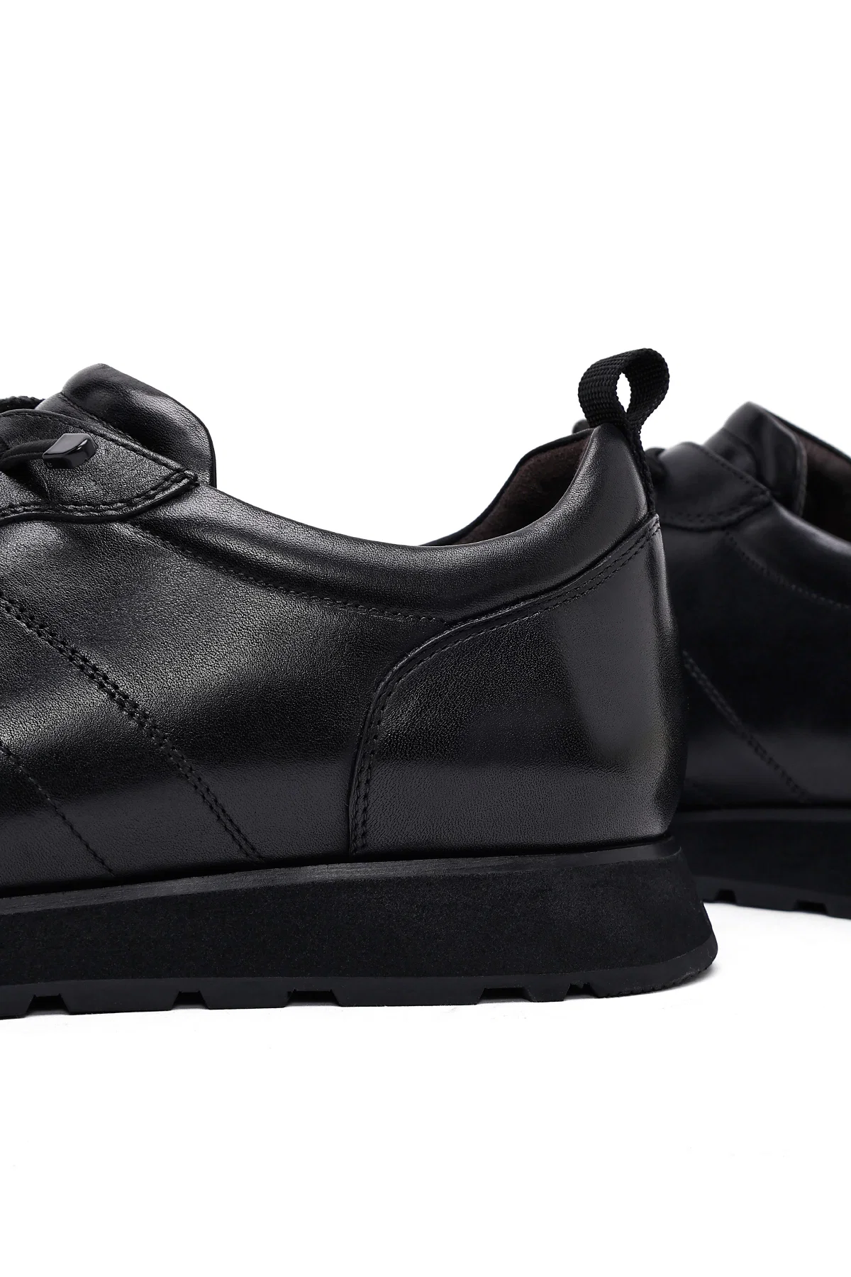 Erkek Siyah Bağcıklı Deri Casual Sneaker - Image 10