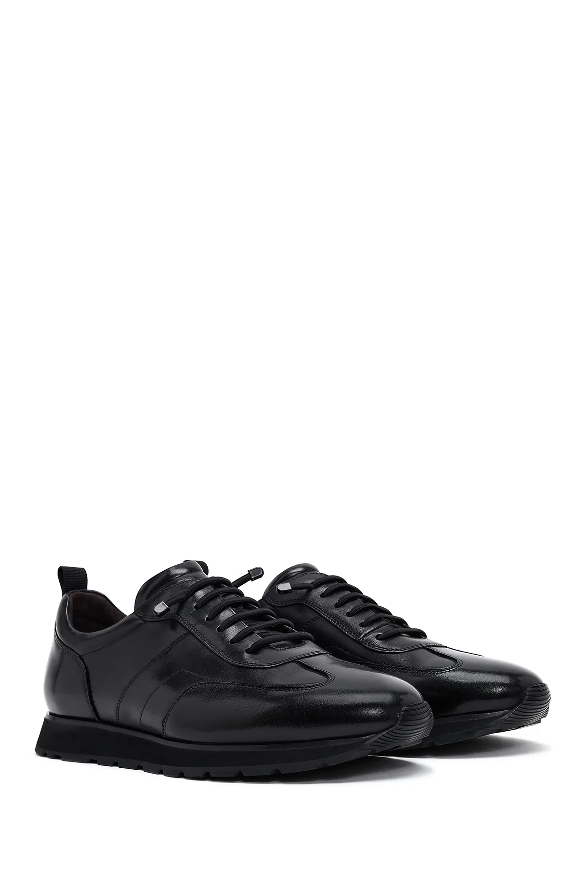 Erkek Siyah Bağcıklı Deri Casual Sneaker - Image 3