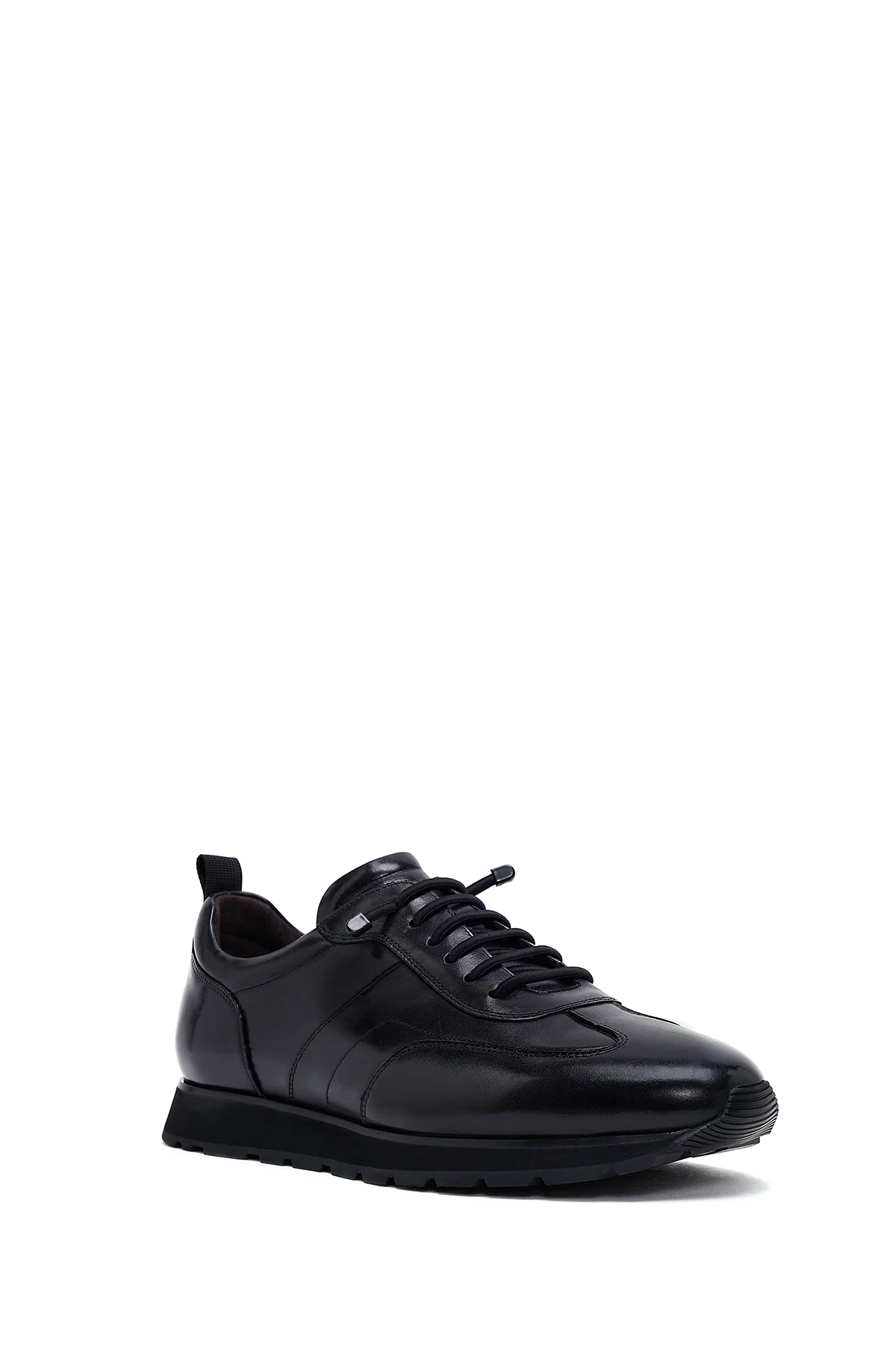 Erkek Siyah Bağcıklı Deri Casual Sneaker - Image 6