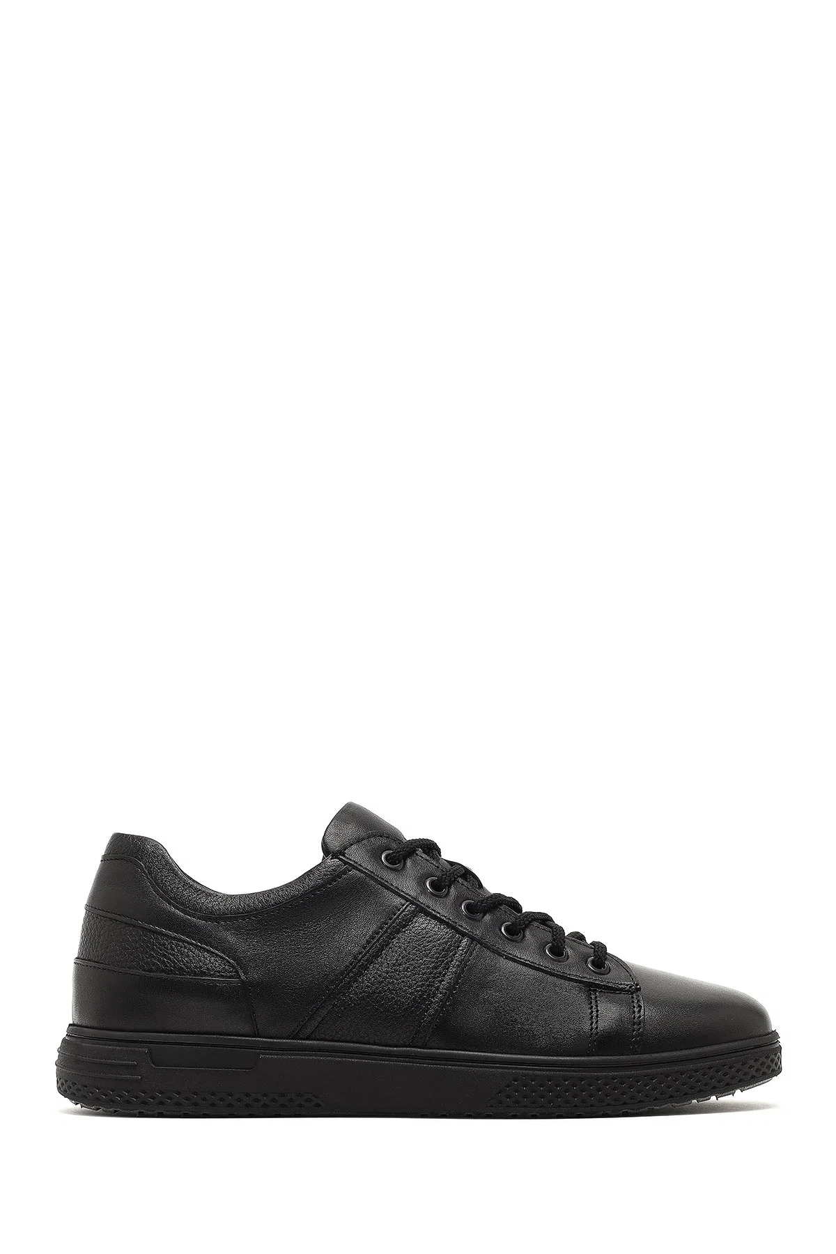 Erkek Siyah Bağcıklı Deri Casual Sneaker