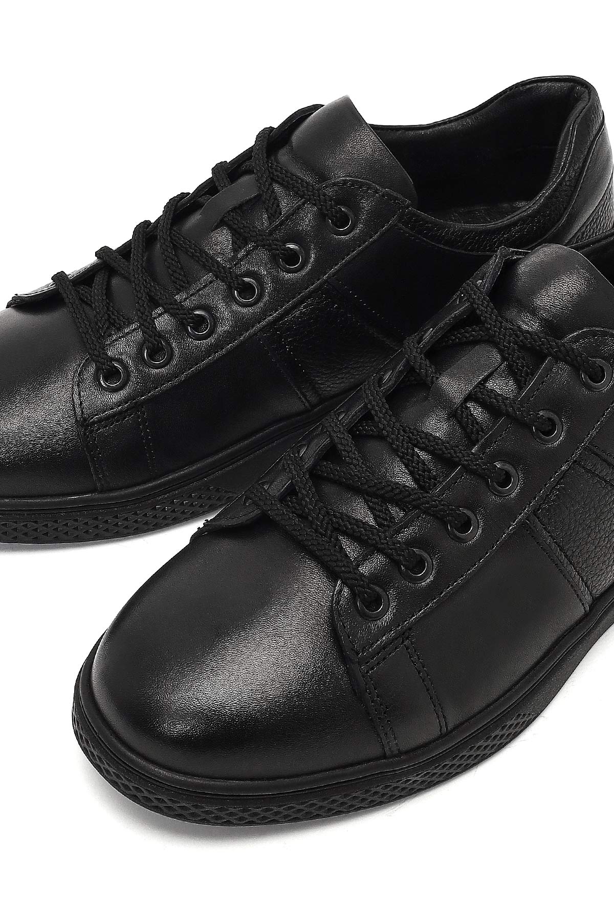 Erkek Siyah Bağcıklı Deri Casual Sneaker - Image 10