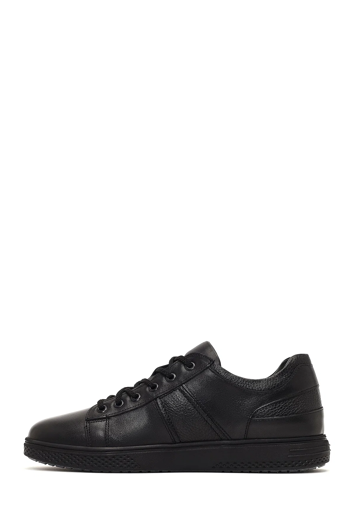 Erkek Siyah Bağcıklı Deri Casual Sneaker - Image 2