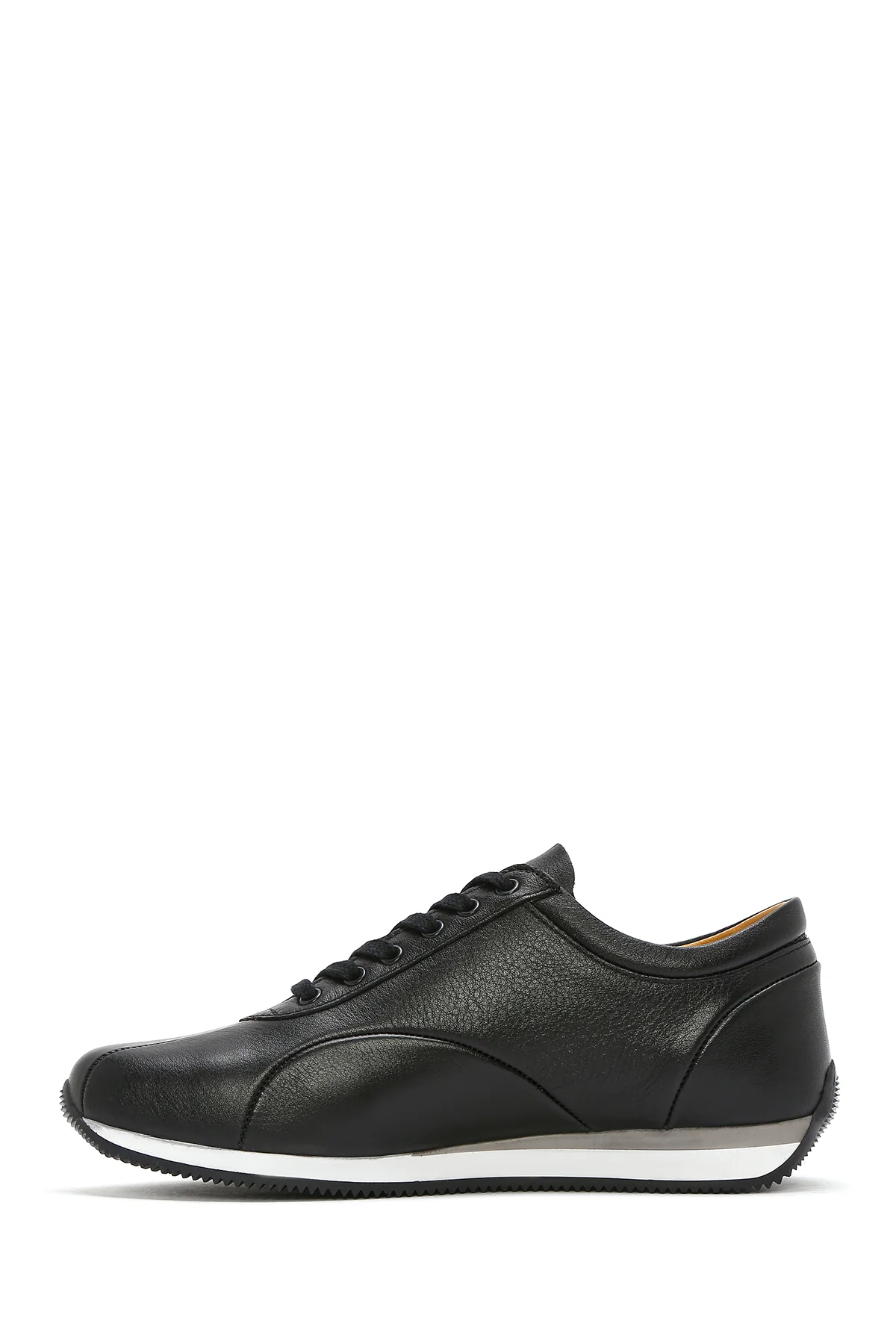Erkek Siyah Bağcıklı Deri Casual Sneaker - Image 3